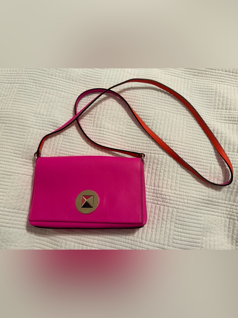 Kate Spade Bright Pink Crossbody Shoulder Bag with Contrast Strap